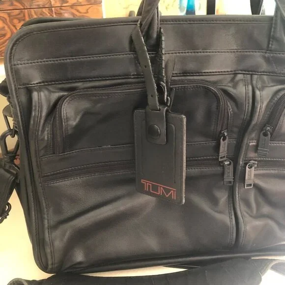 Vintage TUMI 904D3 Black Nappa Leather Laptop Briefcase Messenger Bag Rare